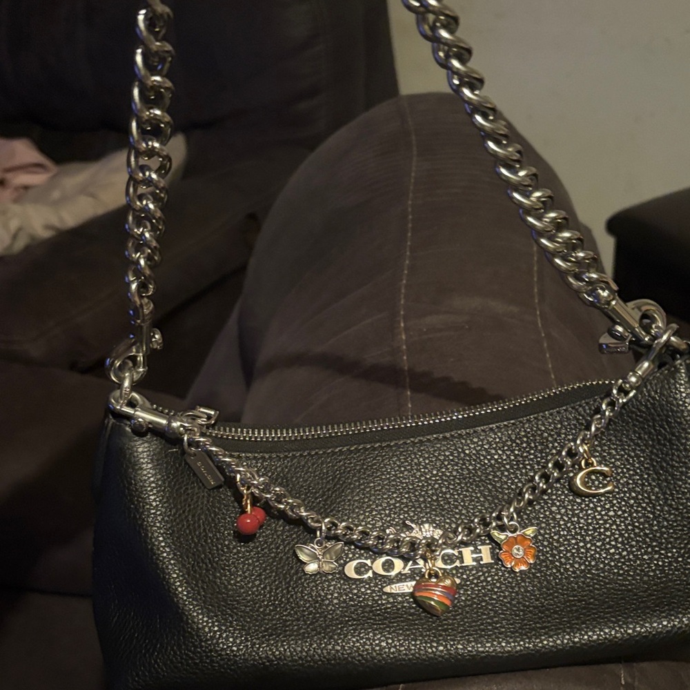 Coach Black and Silver Chain Shoulder Bag